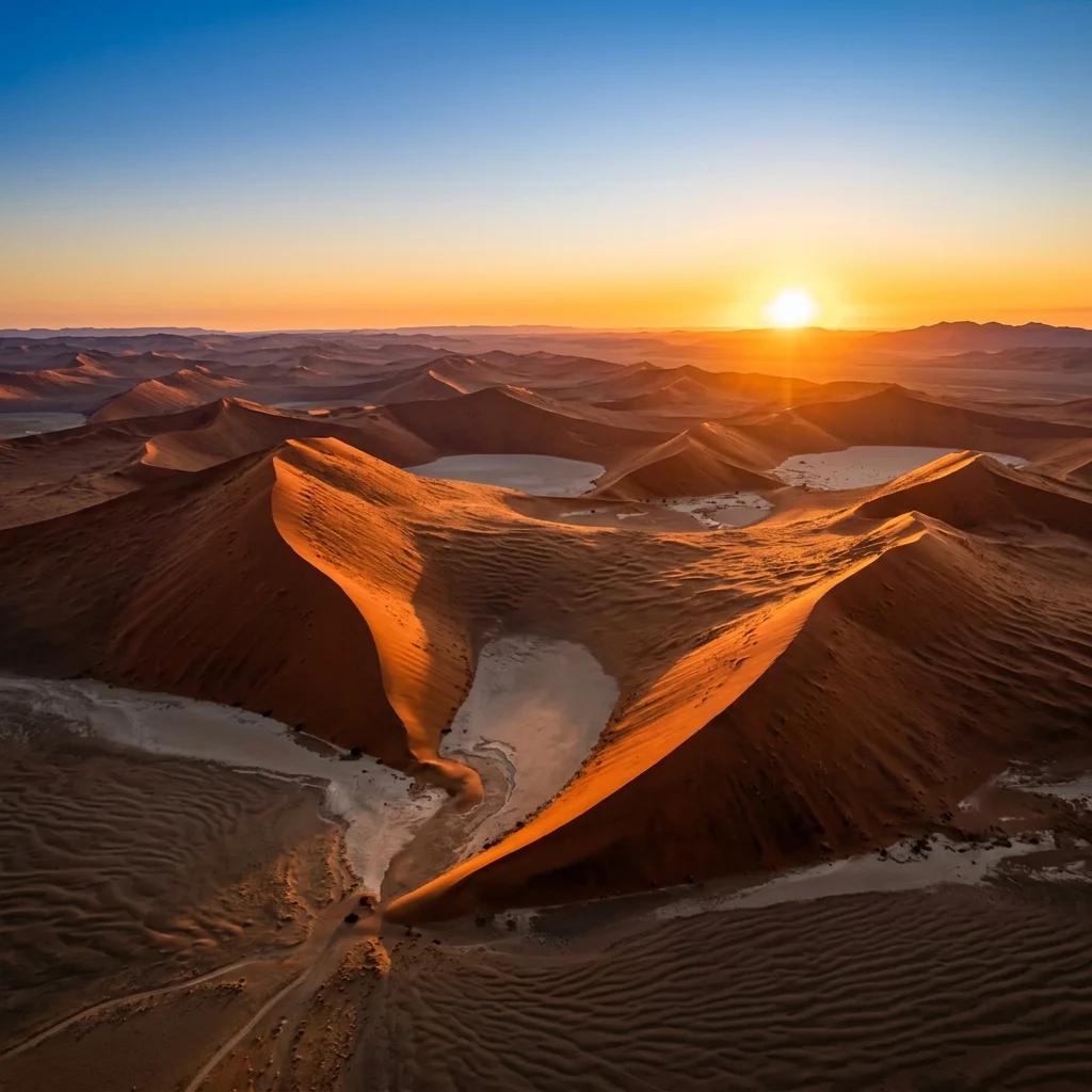 Namibian desert dunes at golden hour